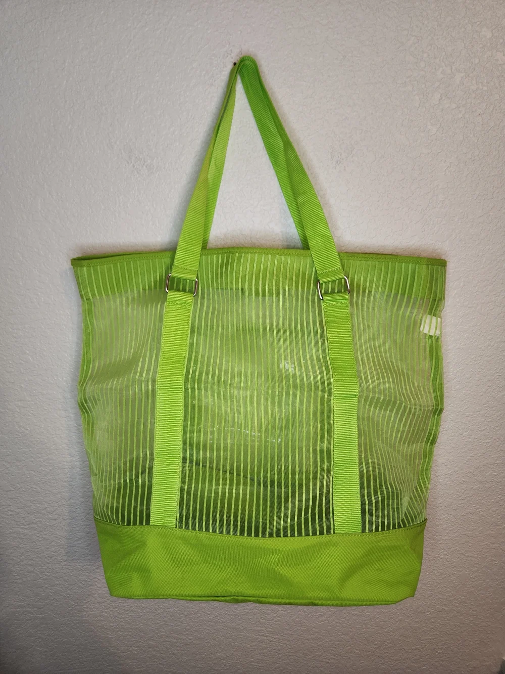 Xhilaration Neon Lime Transparent Tote Bag Striped Detail green Mesh Shopping